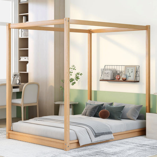Full Size Canopy Platform Bed with Support Legs,Natural