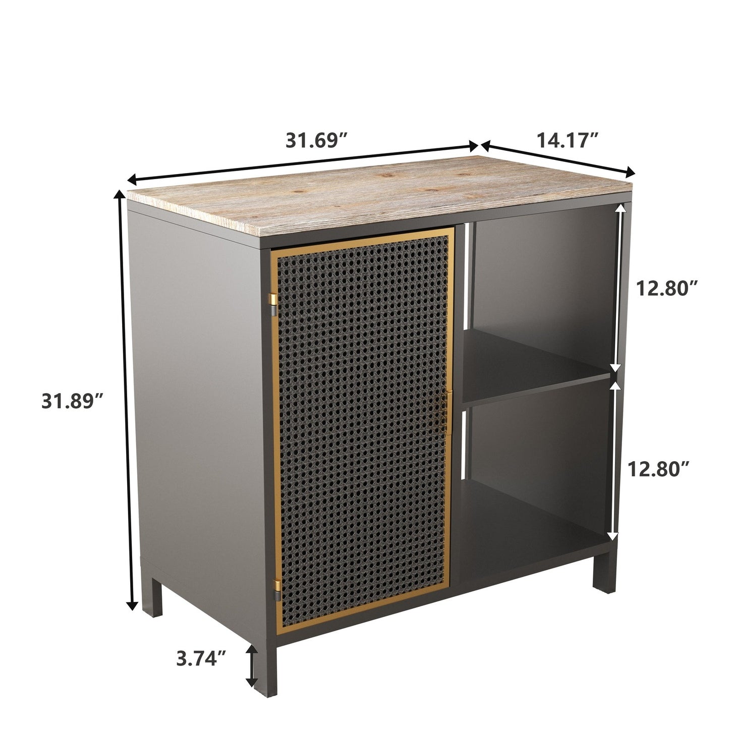 Modern 31.69” Sideboard Cabinet in Dark Gray & Gold