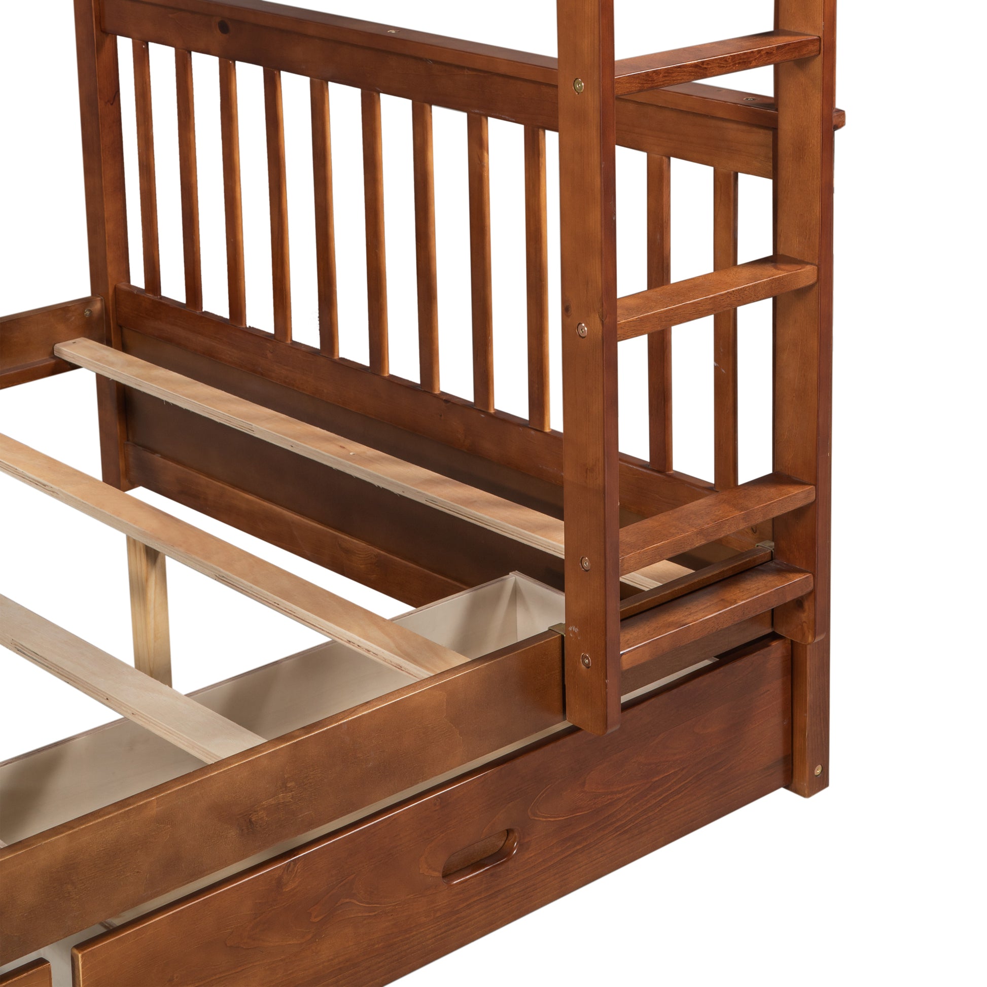 Full-Over-Full Bunk Bed with Ladders and Two Storage Drawers Walnut