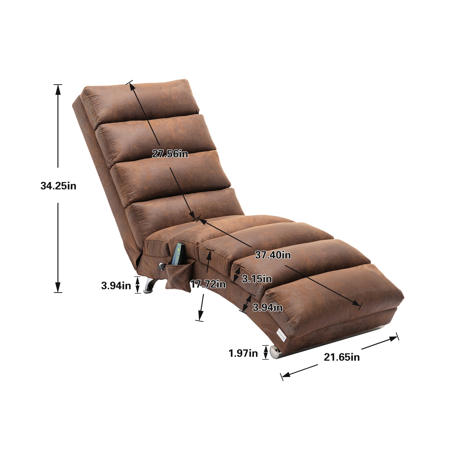 Modern Linen Chaise Lounge with Massage Function & Remote in Coffee