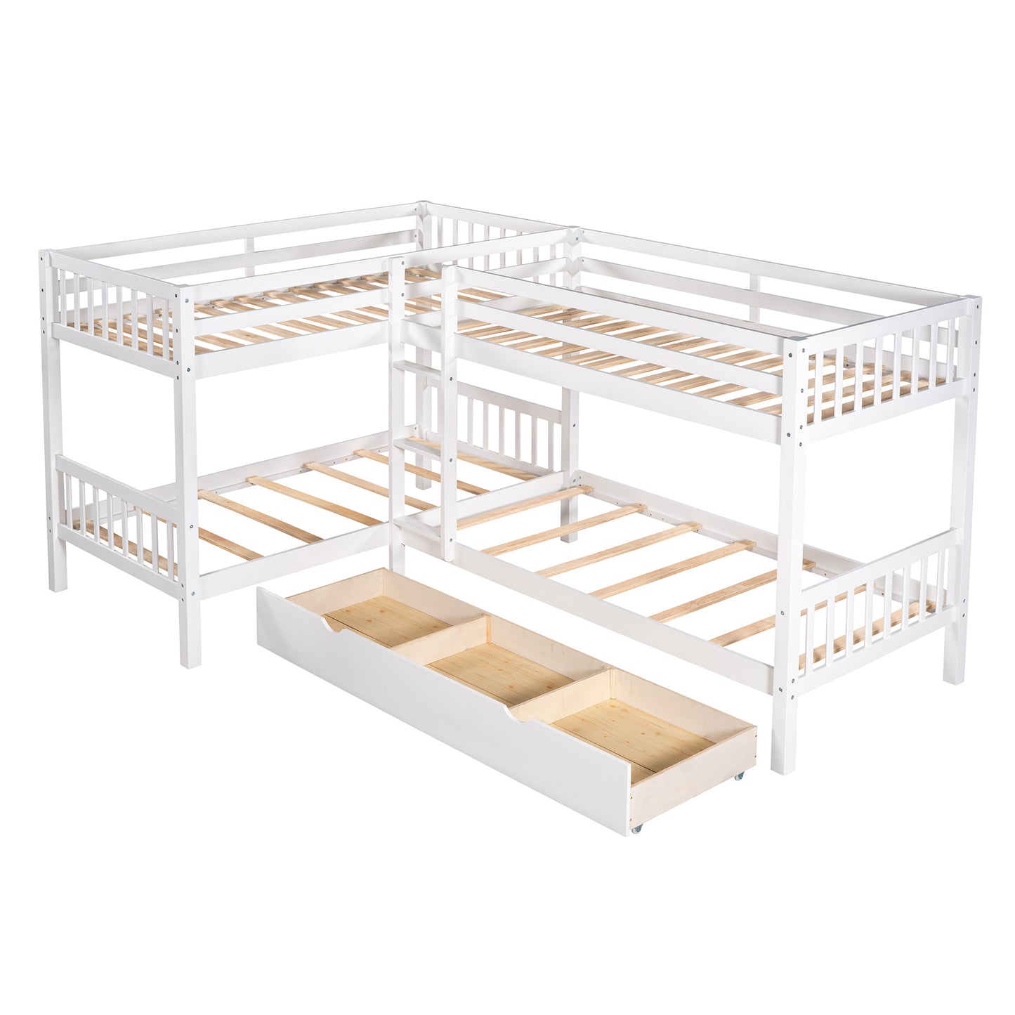 Twin L-Shaped Bunk bed with Drawers-Gray