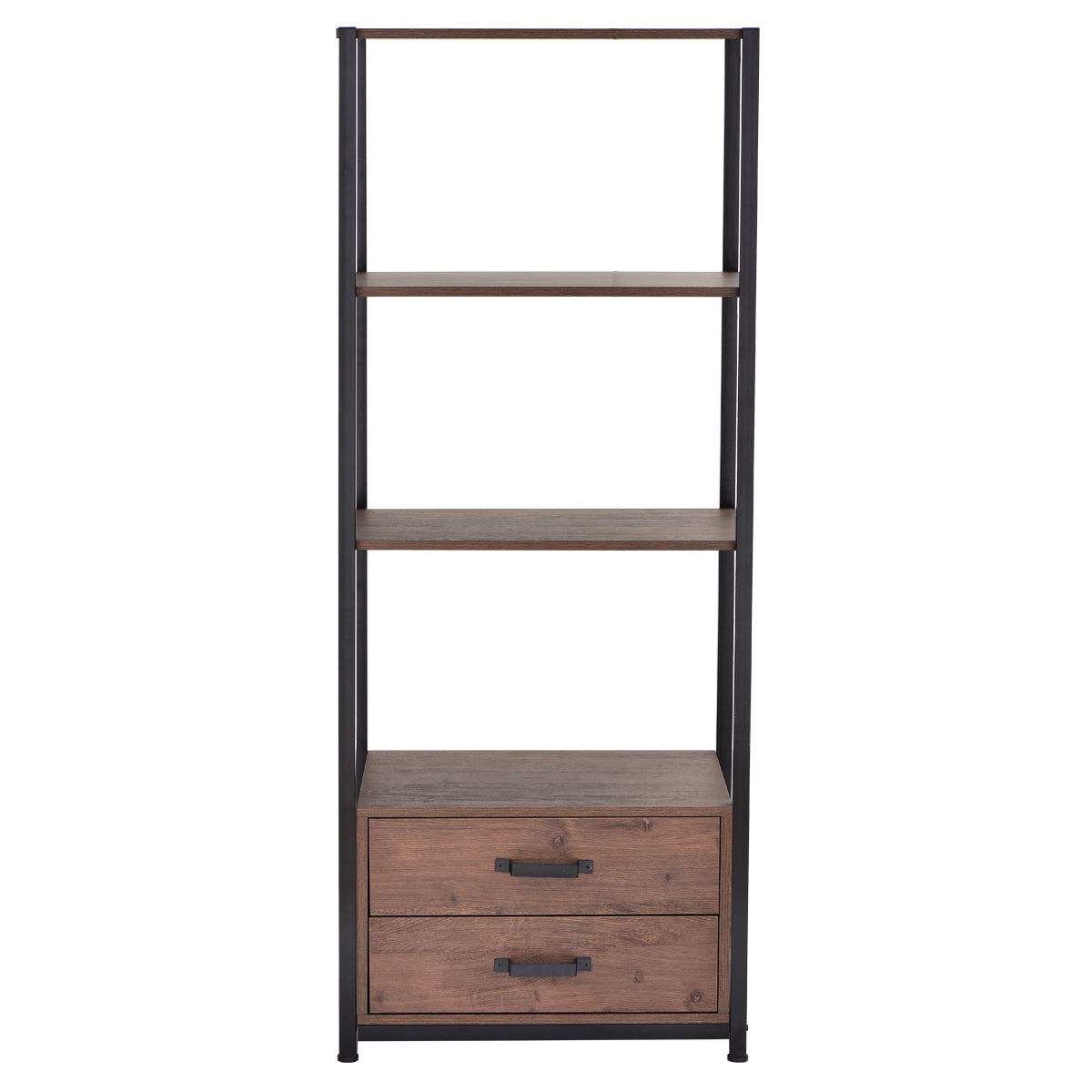 4-Tier Bookshelf Industrial Bookcase with 4 Open Storage Shelves and Two Drawers