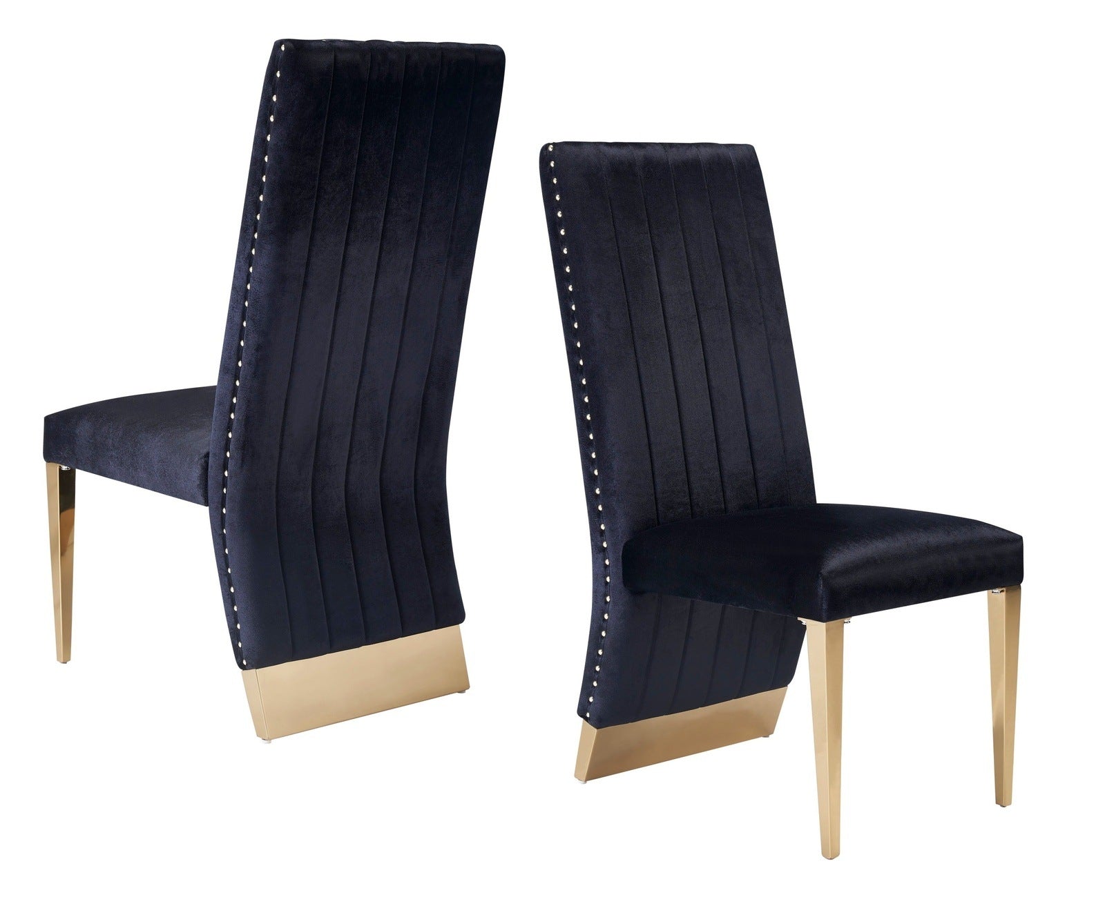 Modrest Keisha Modern Black Velvet and Gold Dining Chair Set of 2