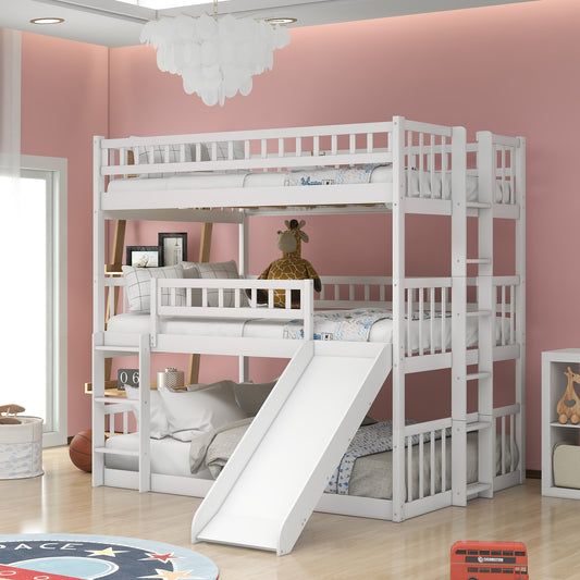 Full-Over-Full-Over-Full Triple Bed with Built-in Ladder and Slide