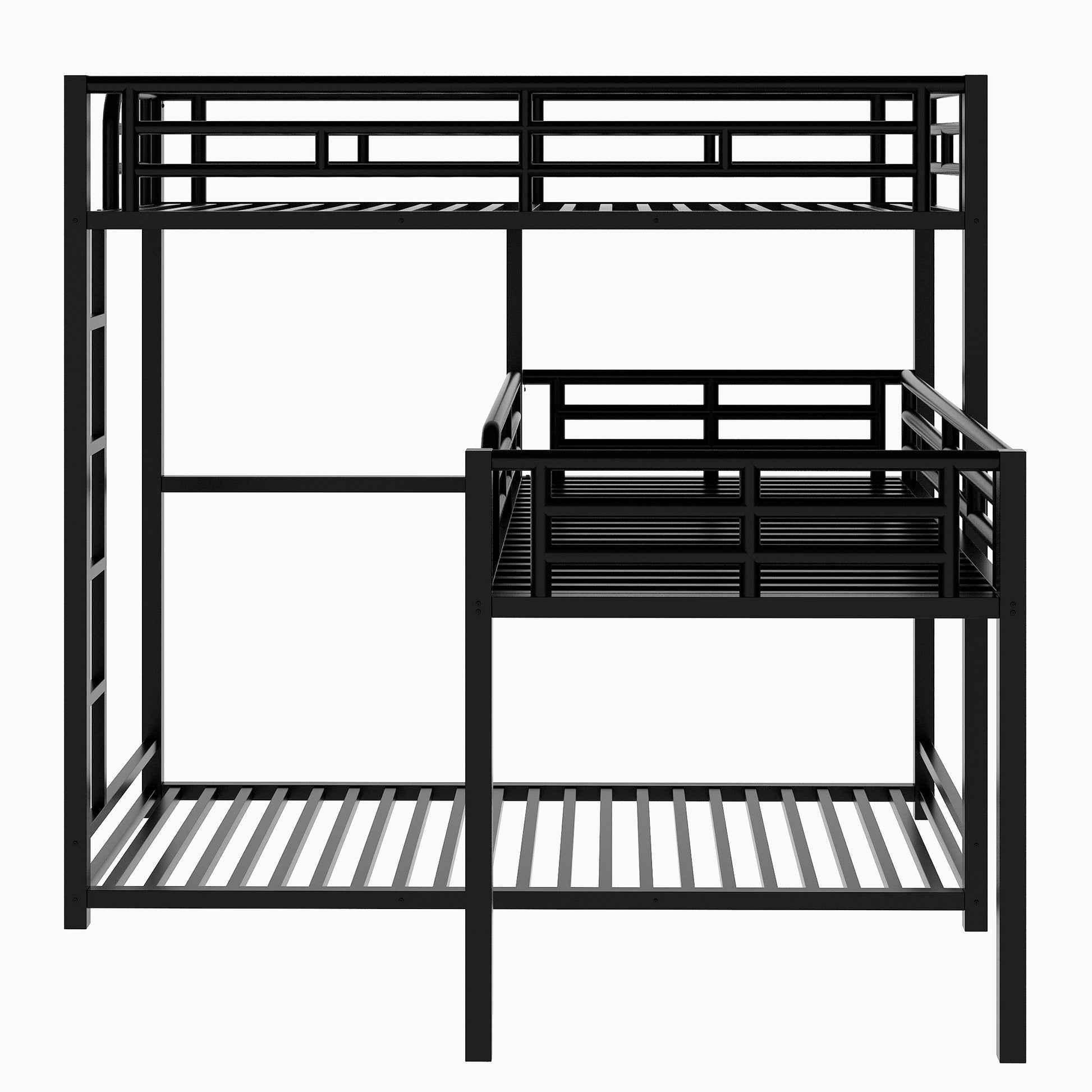 WM Store L-shaped Metal Triple Twin Size Bunk Bed, Black