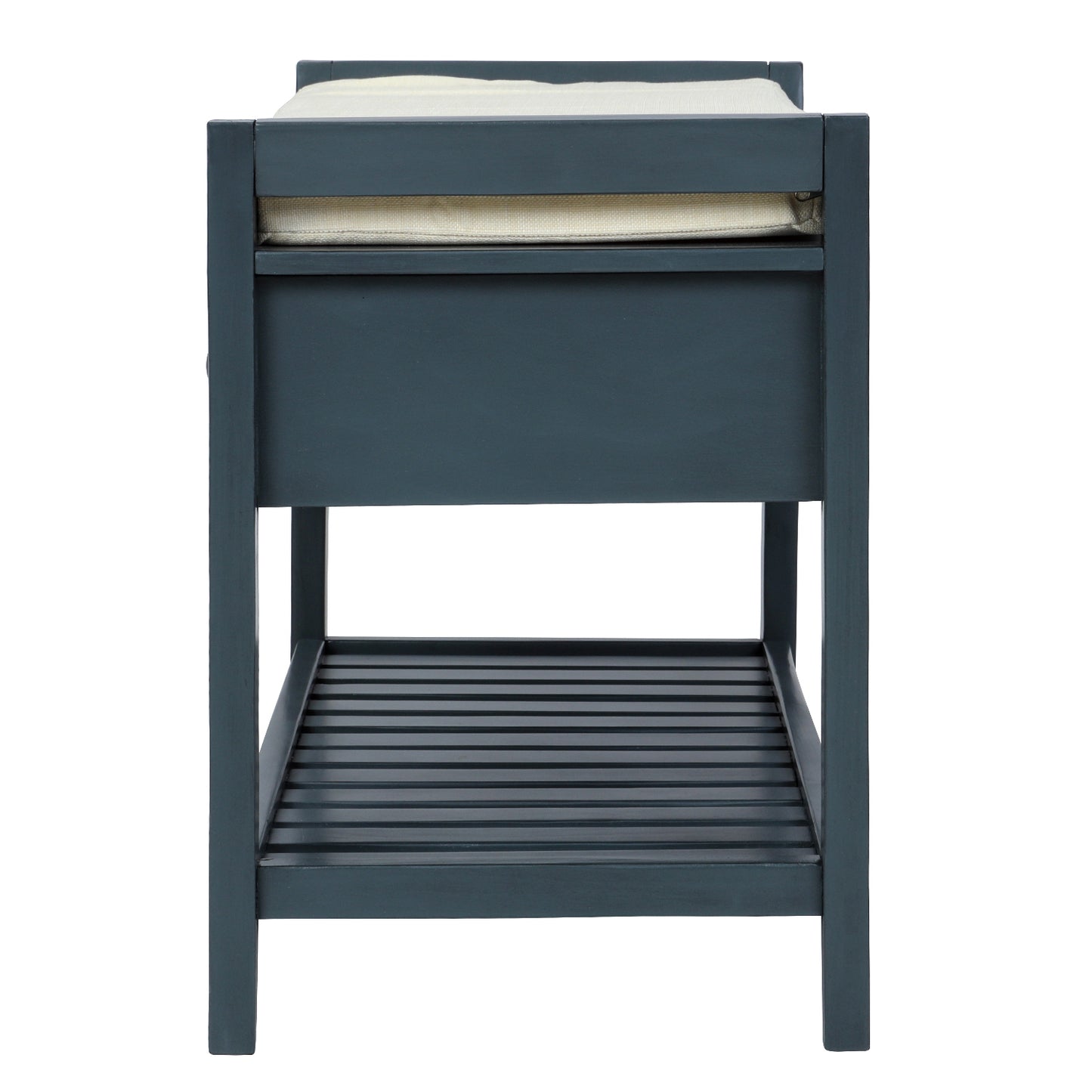 TREXM Entryway Storage Bench with Cushioned Seat - Antique Navy