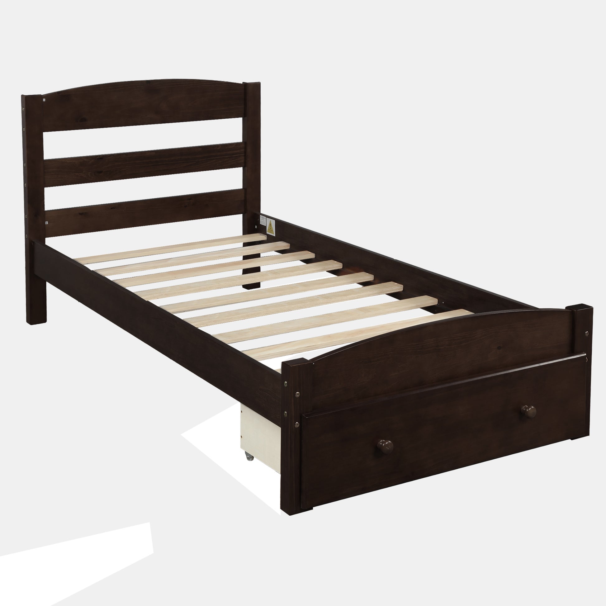 Twin Platform Bed with Storage Drawer in Espresso