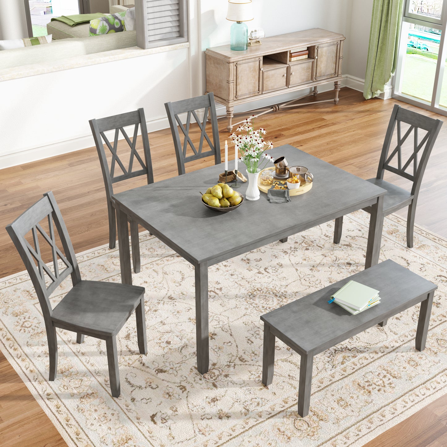TOPMAX 6-piece Wooden Kitchen Table Set in Antique Gray