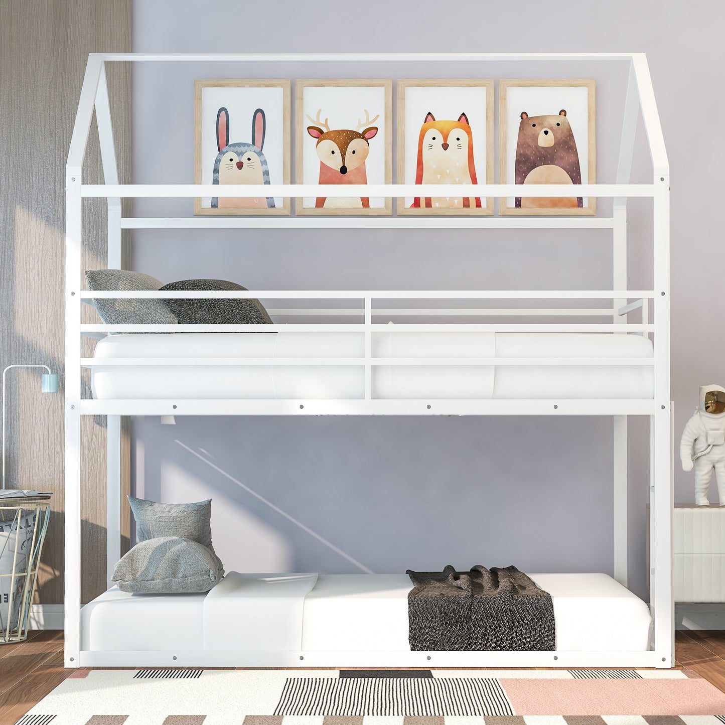 Homey Life Twin over Twin White Metal Bunk Bed