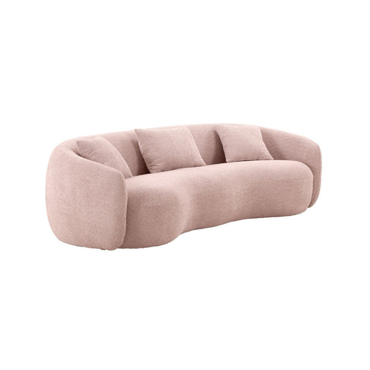 Mid Century Modern Curved Sofa in Pink Boucle Upholstery