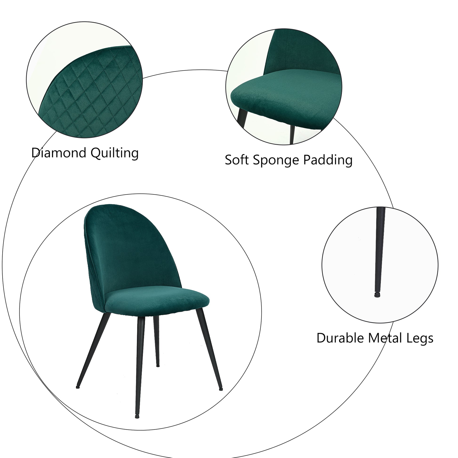 Green Velvet Dining Chair with Black Metal Legs - Set of 2 or 4