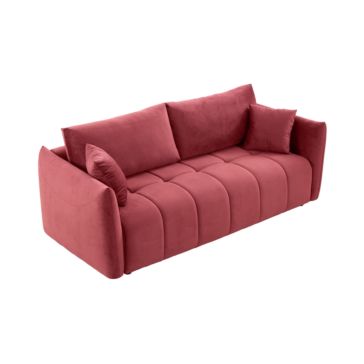 Modern Channel Tufted Wine Red Velvet Sofa