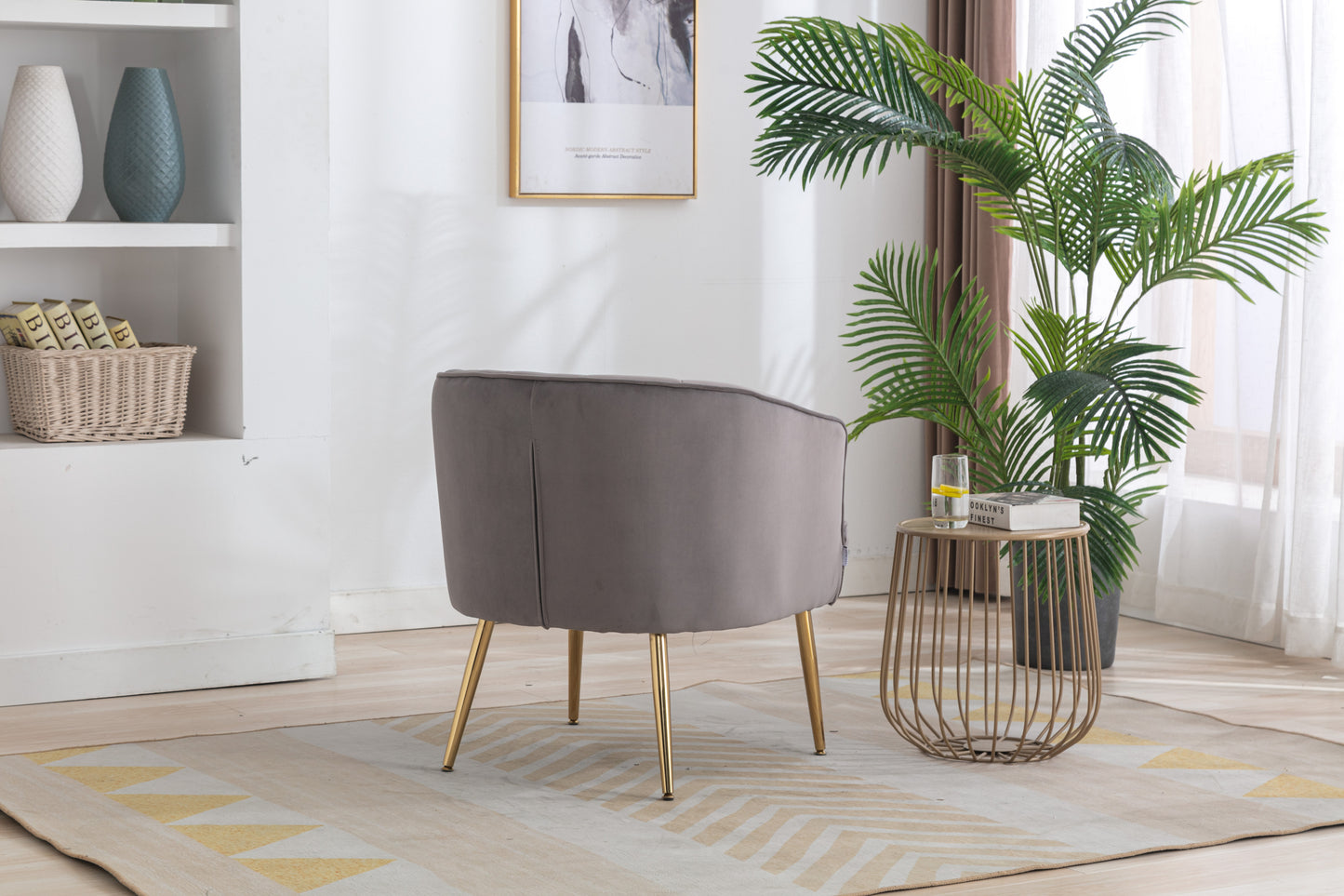 Modern Gray Velvet Accent Chair with Gold Feet