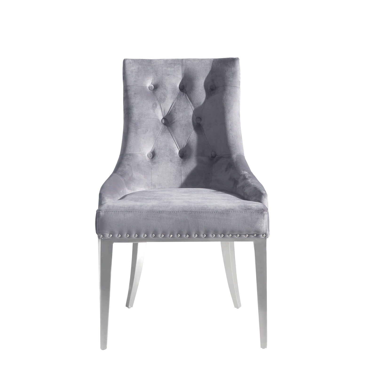 Modrest Dumas Contemporary Grey Velvet & Stainless Steel Dining Chair Set of 2