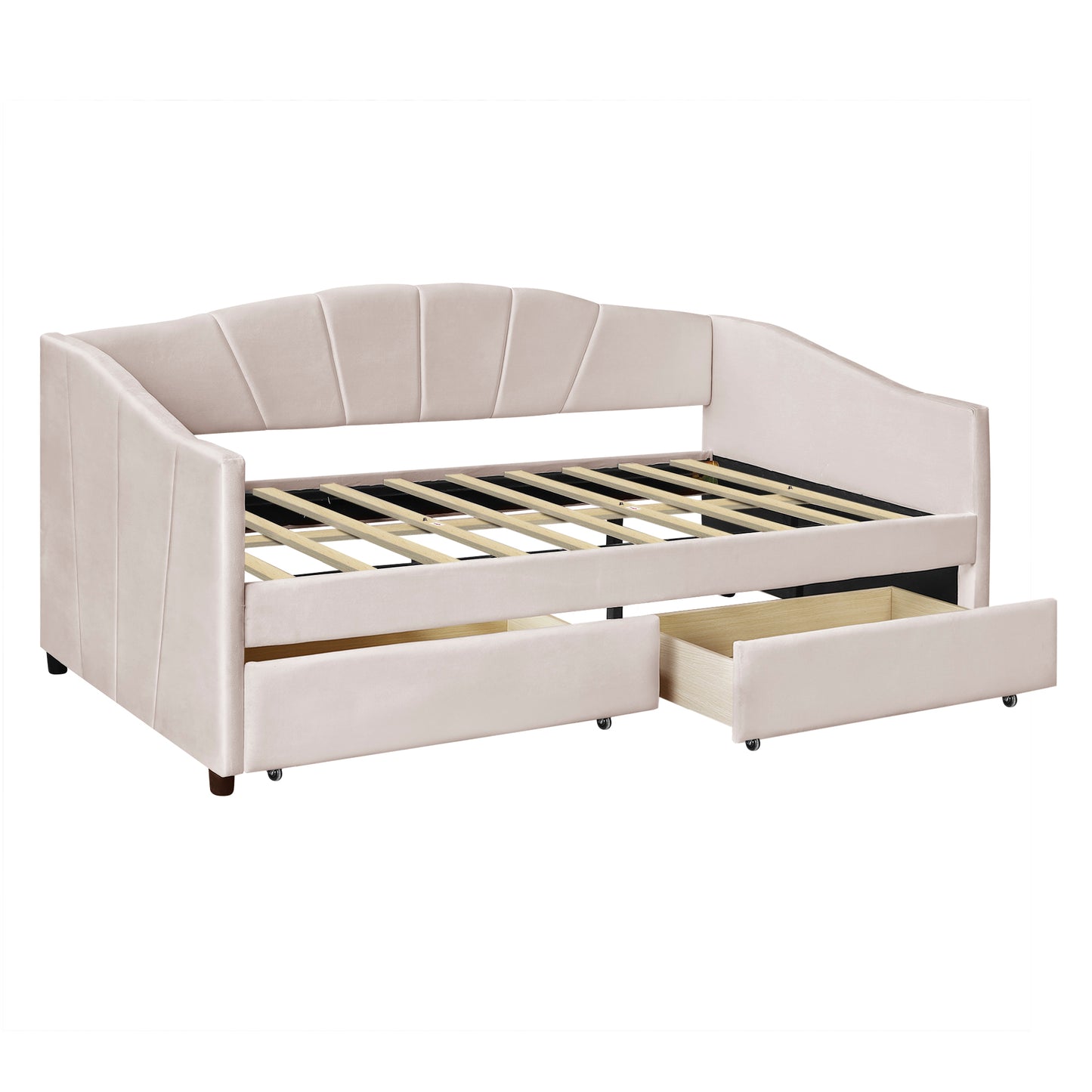 Homey Life Upholstered daybed Twin Size with Two Drawers and Wood Slat ,Beige