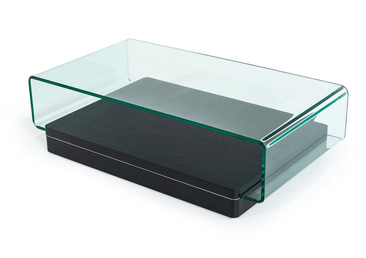 Modrest Vitro Modern Glass and Oak Coffee Table