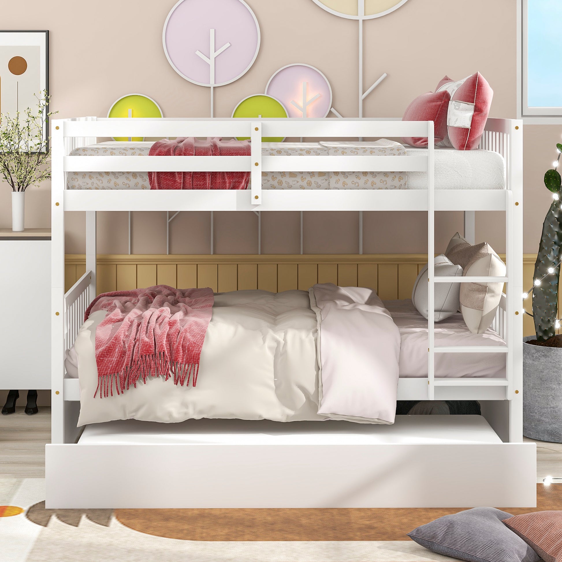 Inspirit Full over Full Convertible Bunk Bed with Trundle - White