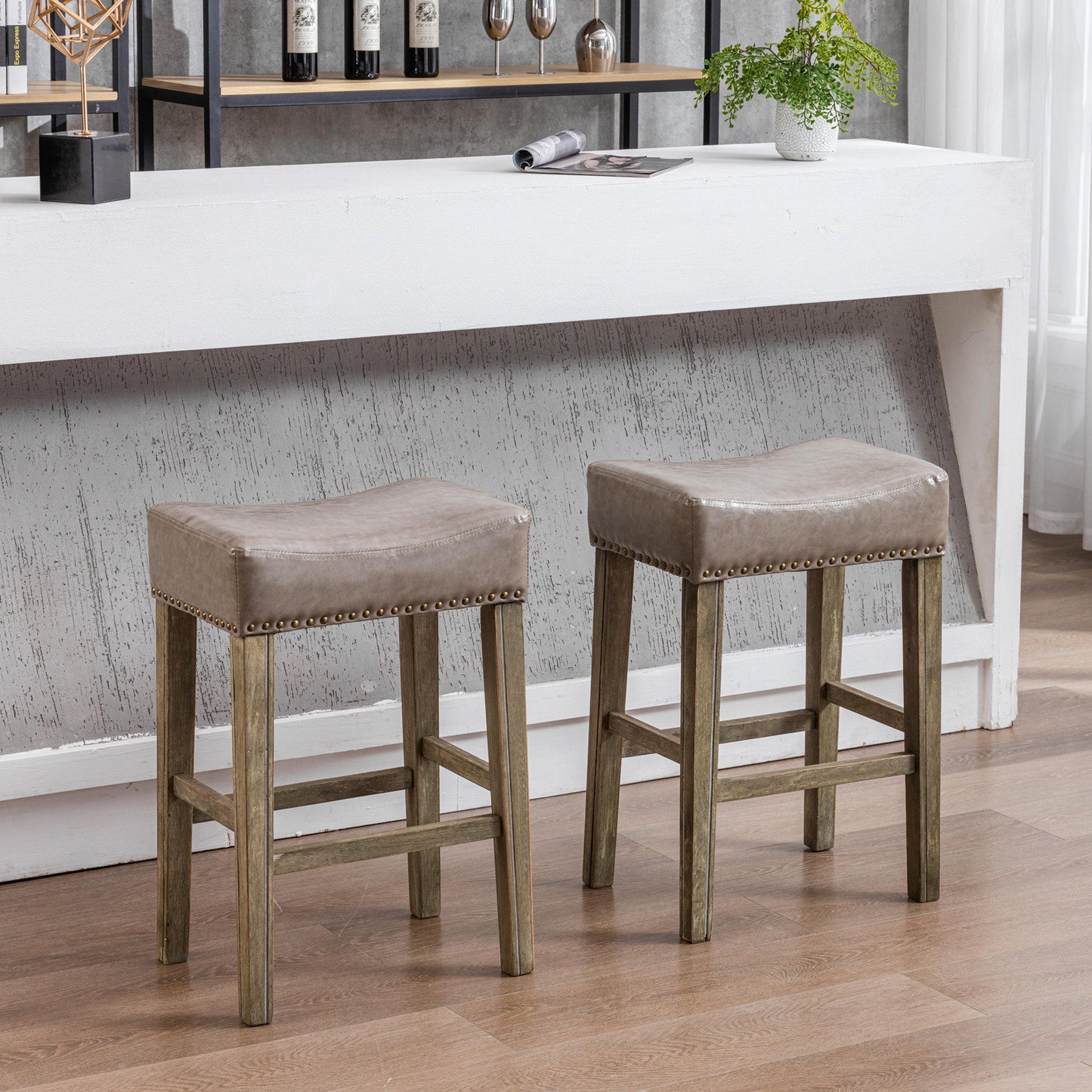 26" Backless Counter Height Stool in Gray Set of 2