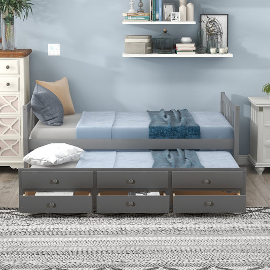 Homey Life Twin Daybed with Trundle & Storage - Gray