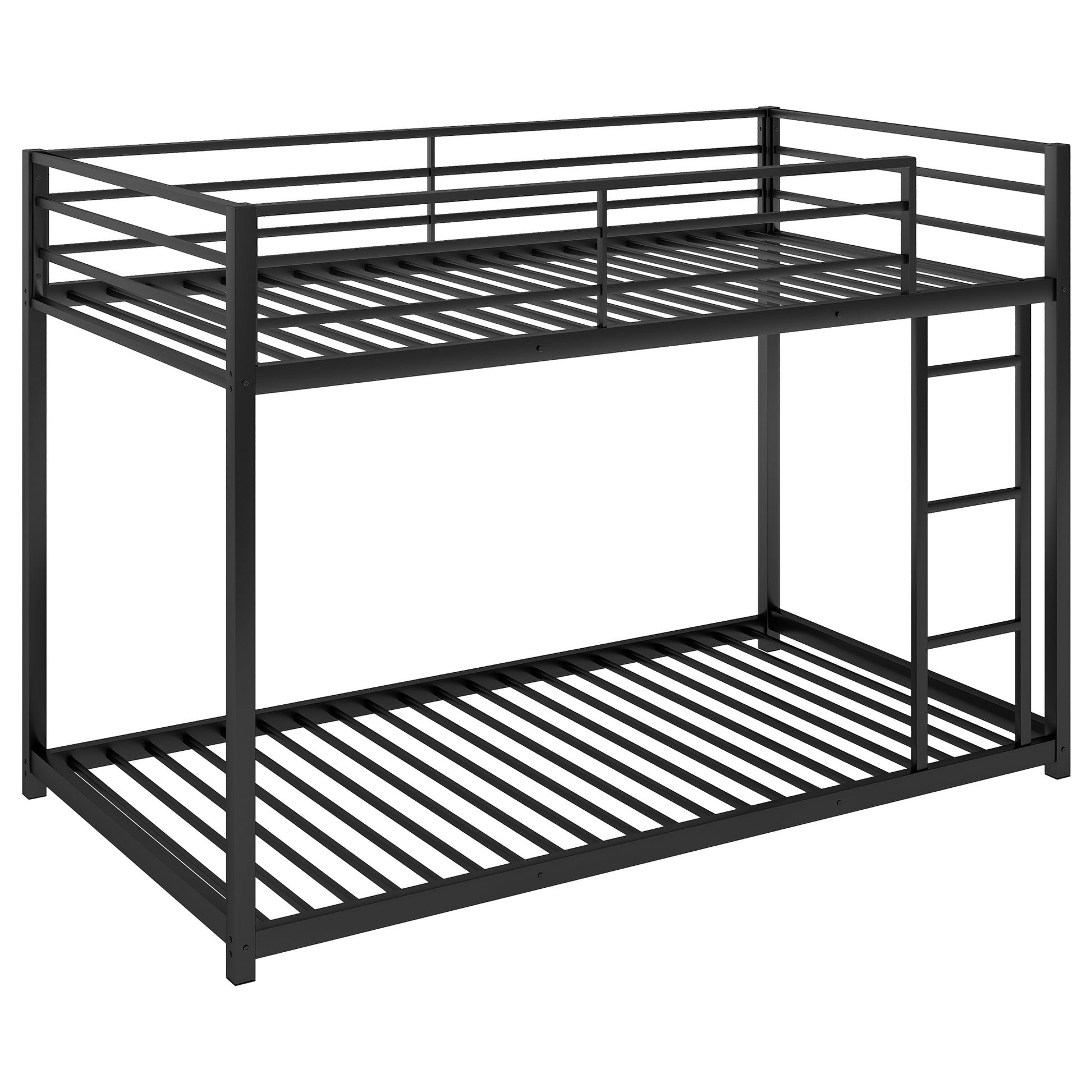 Twin over Twin Metal Bunk Bed, Low Bunk Bed with Ladder, Black