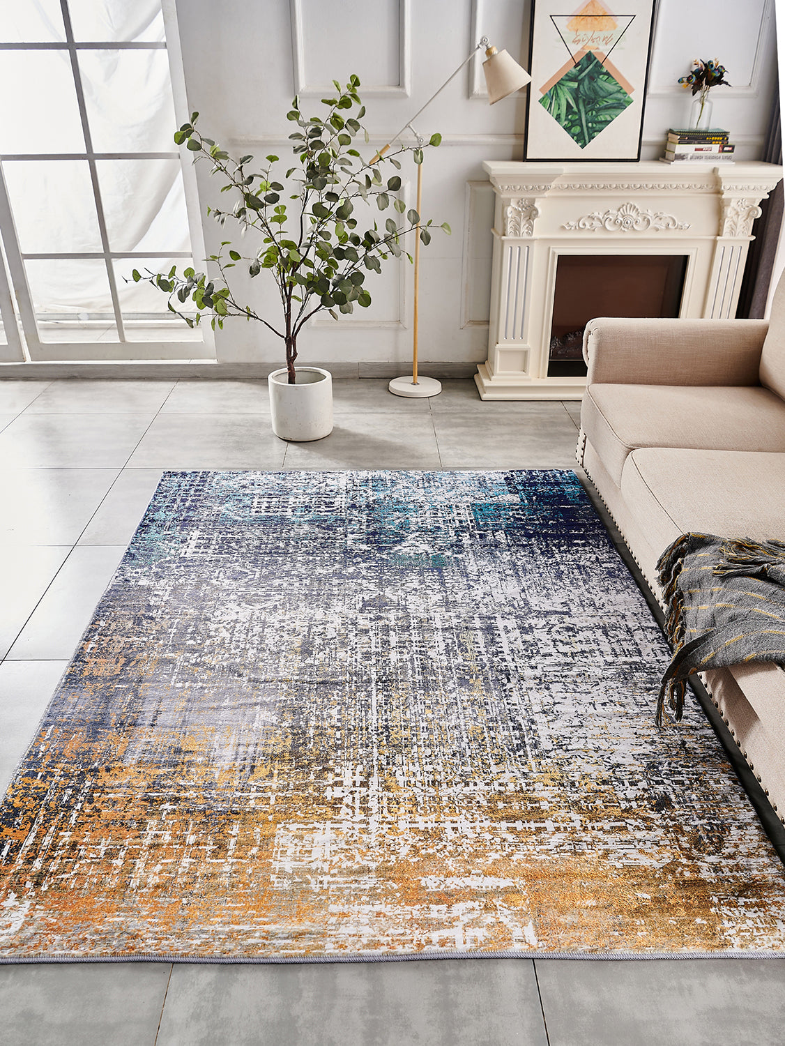 ZARA Collection Abstract Design Turquoise Gray Rust Machine Washable Super Soft Area Rug
