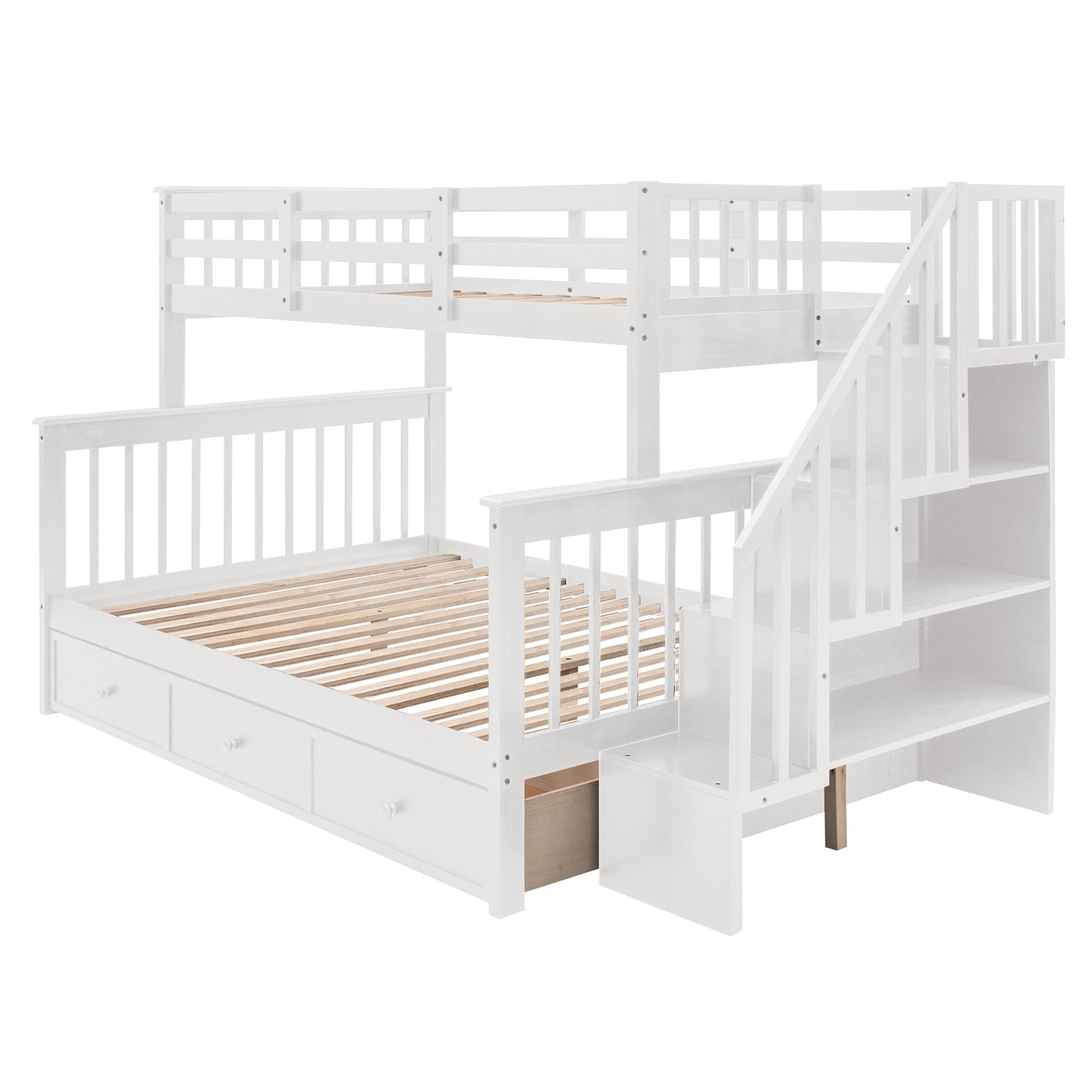 Stairway Twin-Over-Full Bunk Bed with Drawer - White