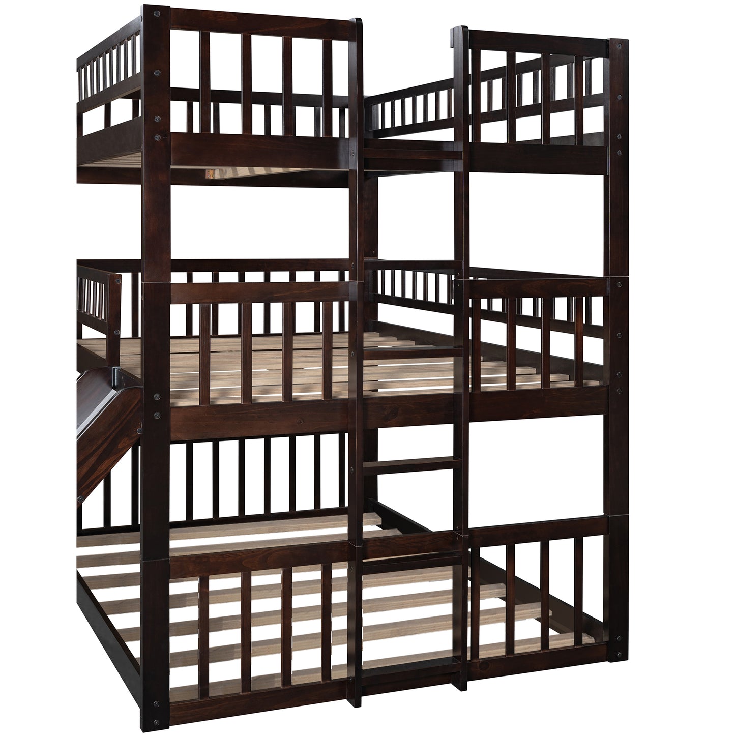 Full-Over-Full-Over-Full Triple Bunk Bed with Built-in Ladder and Slide