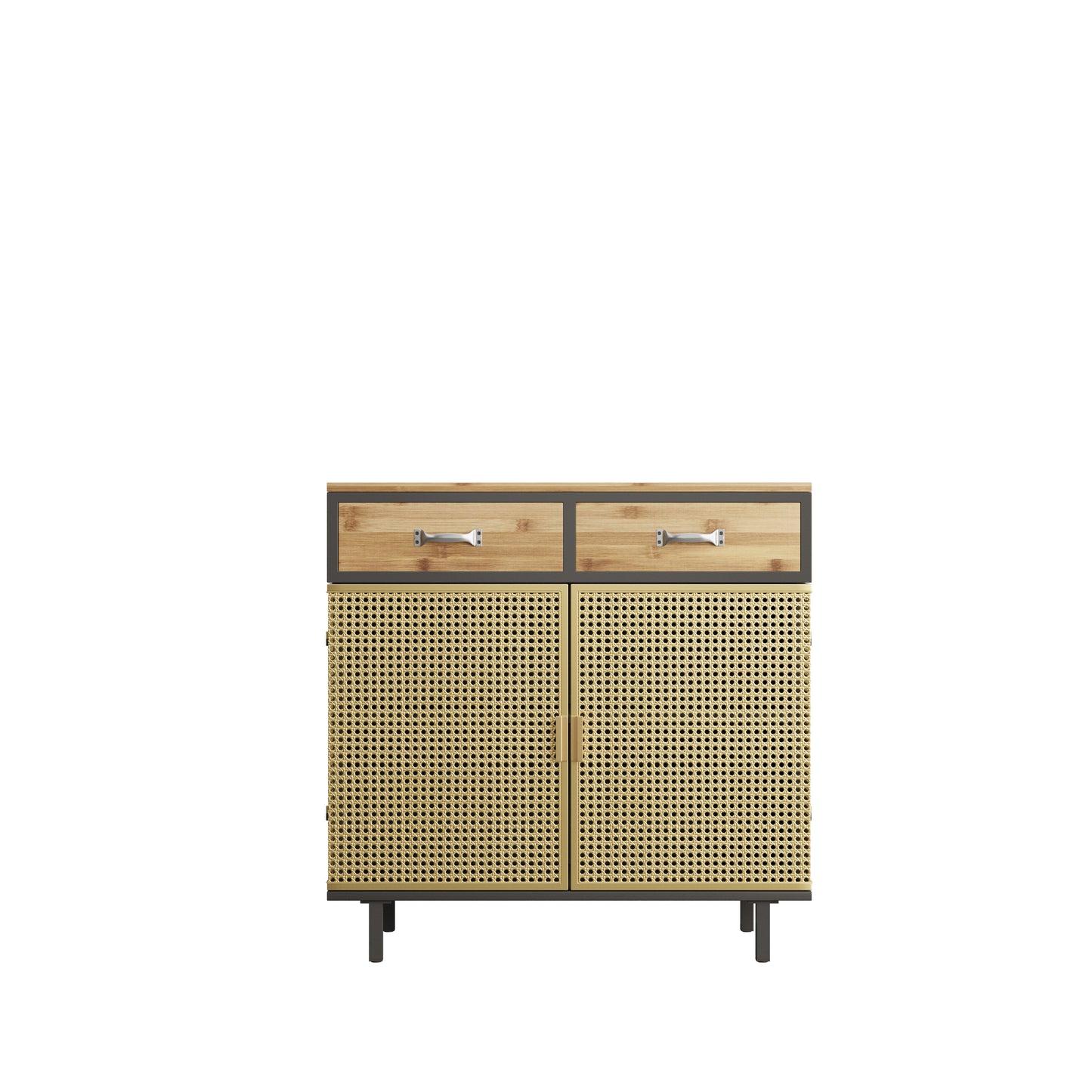 Modern 31.5'' Wide 2 Drawer Sideboard in Iron & Carbonized Bamboo