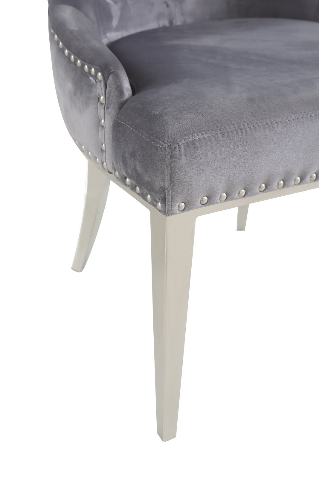 Modrest Dumas Contemporary Grey Velvet & Stainless Steel Dining Chair Set of 2