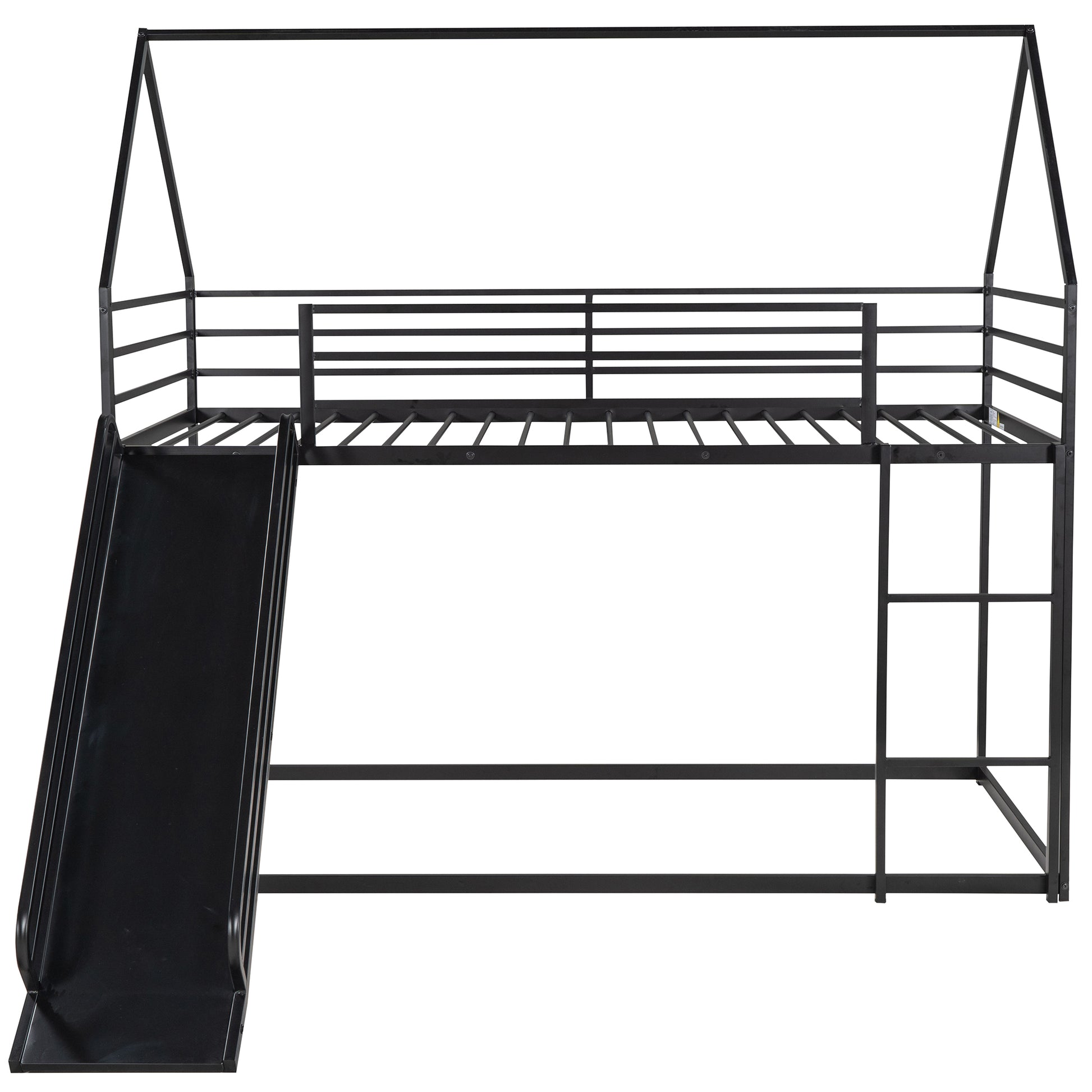 Twin over Twin House Bunk Bed with Ladder and Slide,Black