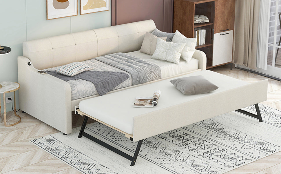 Manda Twin Daybed & Pop-up Trundle Set - Beige