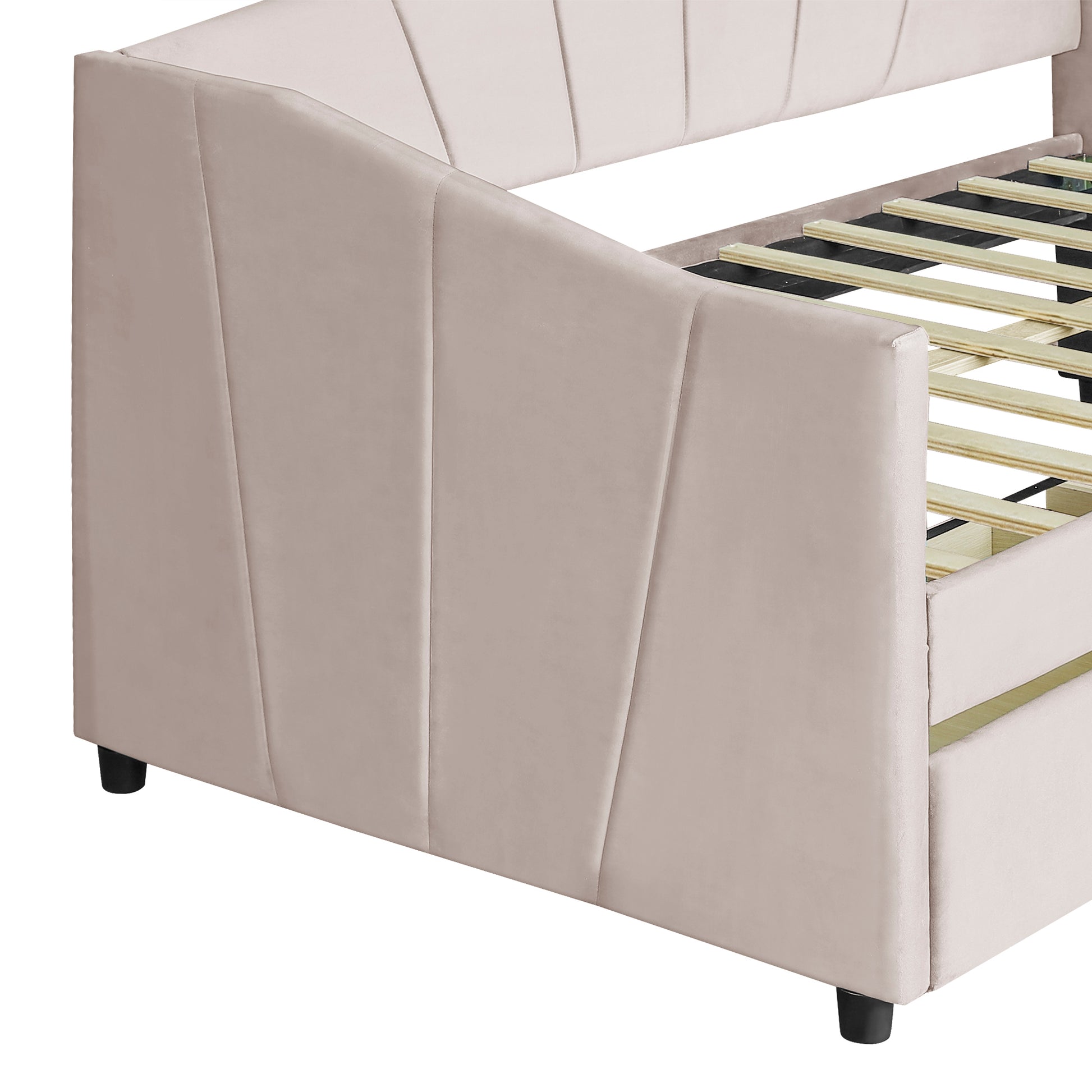 Homey Life Upholstered daybed Twin Size with Two Drawers and Wood Slat ,Beige
