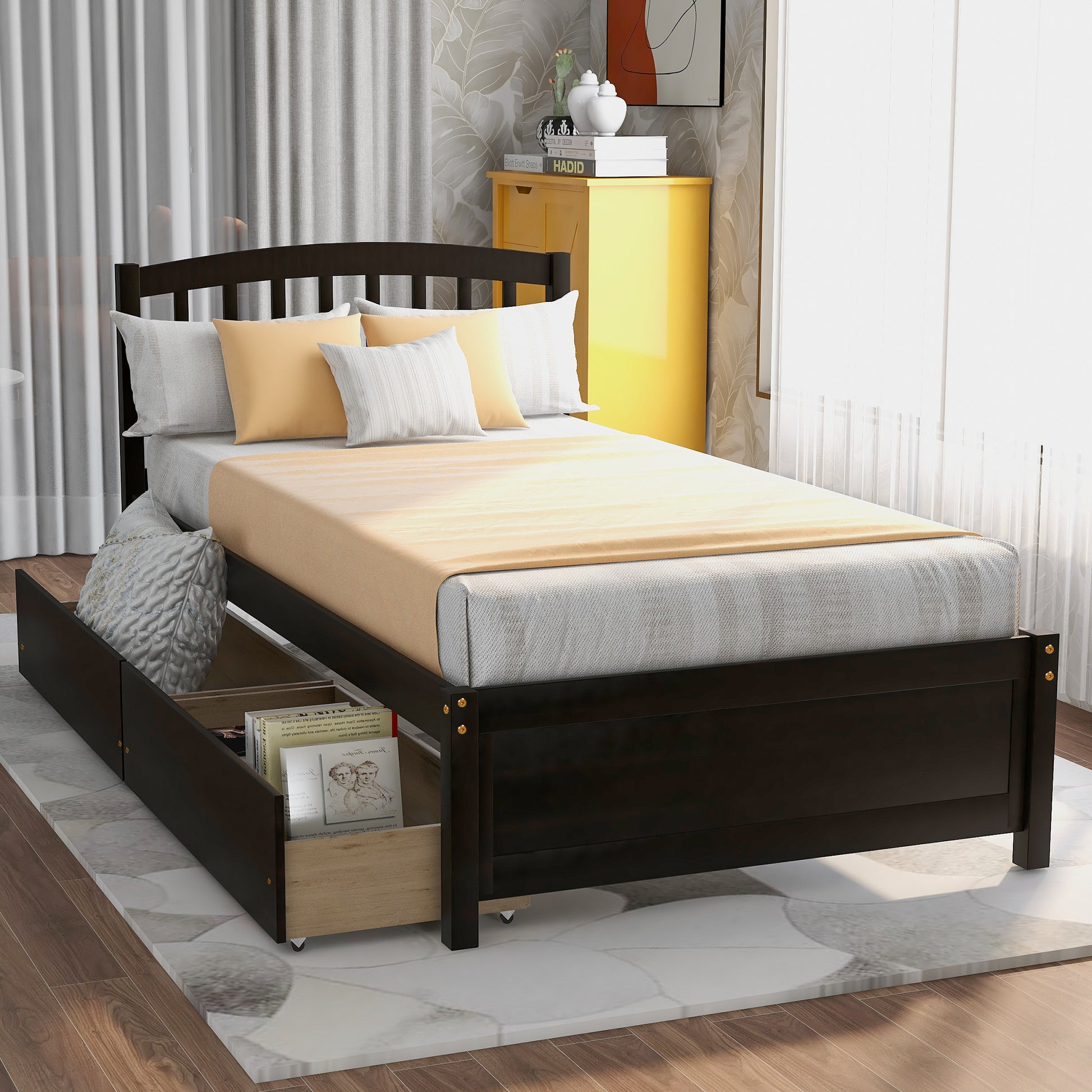 Twin Platform Storage Bed with Two Drawers in Espresso