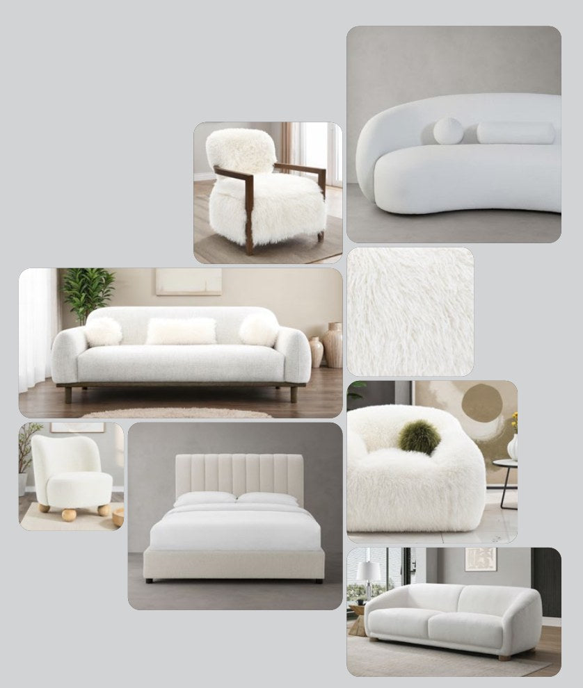 Soft white furniture material mood board